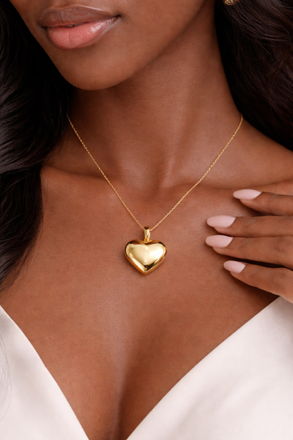 Collana cuore bombato lucido in oro giallo 18kt (750) - 10.62gr - Oreficeria
