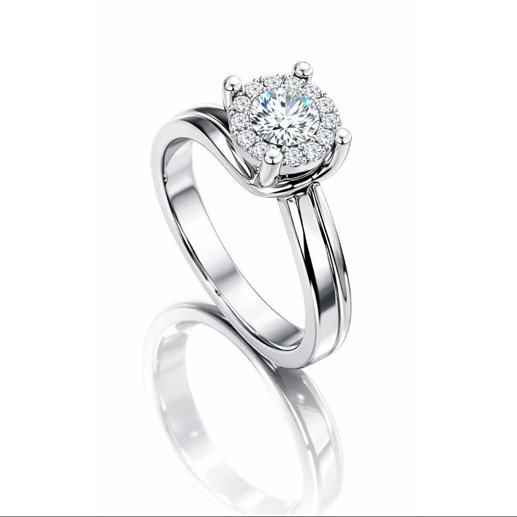 Anello solitario modello magic con diamanti ct 0,18 in oro bianco 18kt (750)