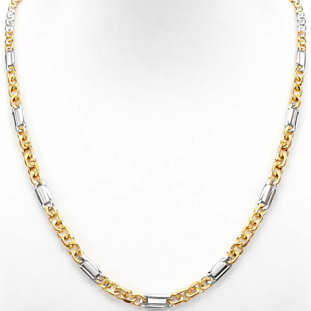 Collier UNOAERRE maglia piena in oro bianco e giallo 18kt (750) - 33.74gr - Oreficeria