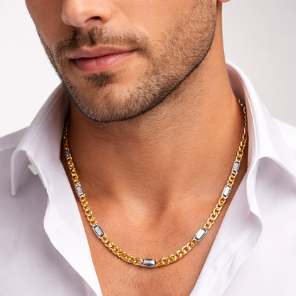 Collier UNOAERRE maglia piena in oro bianco e giallo 18kt (750) - 33.74gr - Oreficeria