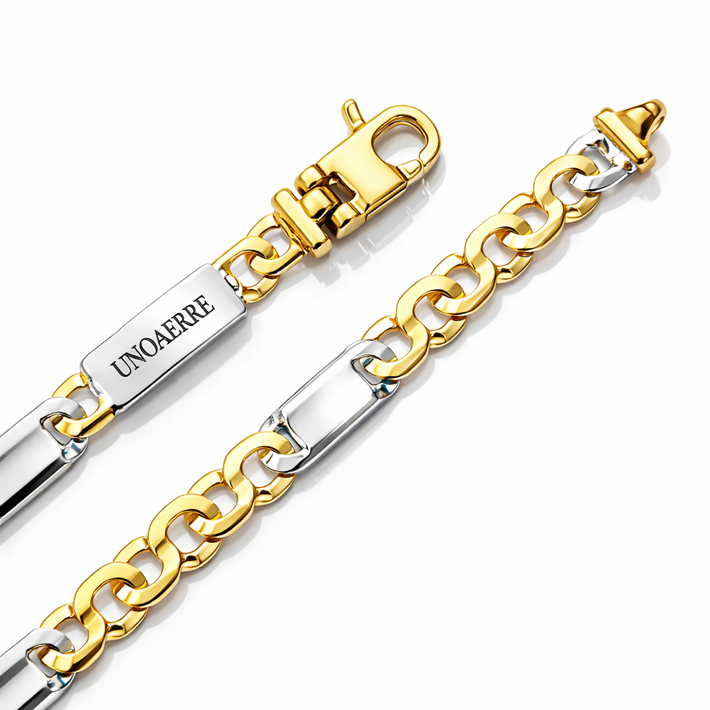 Collier UNOAERRE maglia piena in oro bianco e giallo 18kt (750) - 33.74gr - Oreficeria