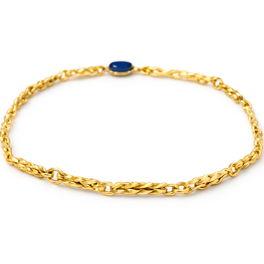 Bracciale con lapislazzulo maglia bamboo in oro 18kt (750) - 3.85 gr - oreficeria