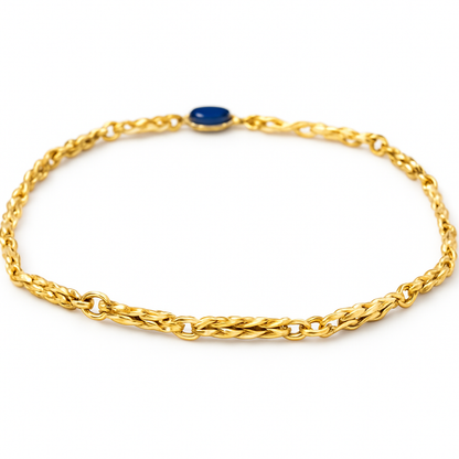 Bracciale con lapislazzulo maglia bamboo in oro 18kt (750) - 3.85 gr - oreficeria