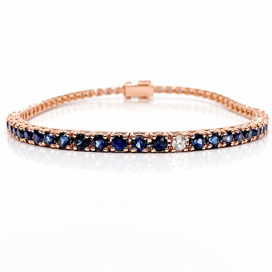 Bracciale Tennis con diamanti ct 0,27 e zaffiri blu ct 4,54 in oro rosa 18kt (750)
