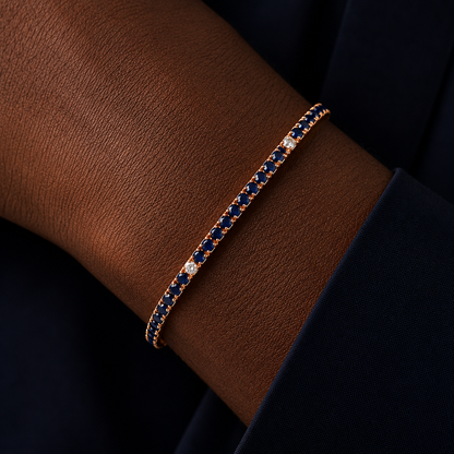 Bracciale Tennis con diamanti ct 0,27 e zaffiri blu ct 4,54 in oro rosa 18kt (750)
