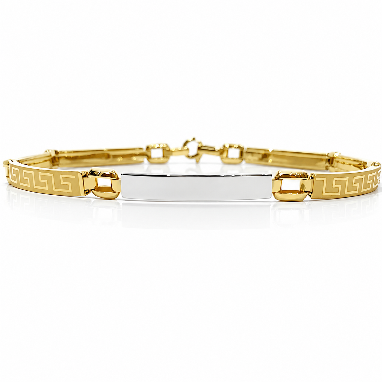 Bracciale piastre con greca in oro giallo e bianco 18kt (750) - 7 gr - Oreficeria