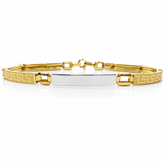 Bracciale piastre con greca in oro giallo e bianco 18kt (750) - 7 gr - Oreficeria