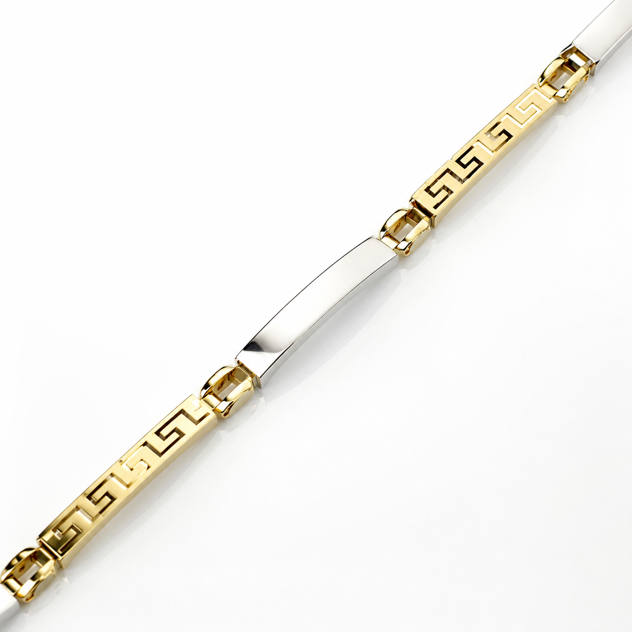 Bracciale piastre con greca in oro giallo e bianco 18kt (750) - 7 gr - Oreficeria