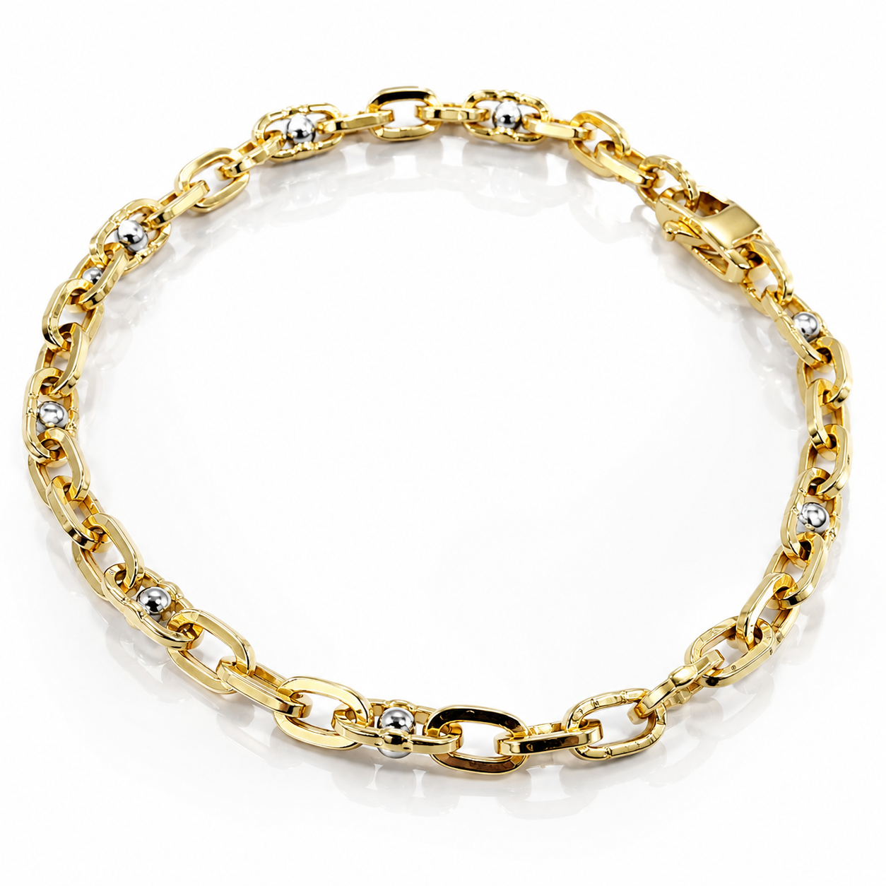 Bracciale catena maglie traversino in oro giallo e bianco 18kt (750) - 8 gr - Oreficeria