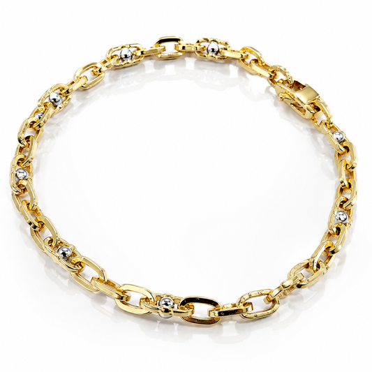 Bracciale catena maglie traversino in oro giallo e bianco 18kt (750) - 8 gr - Oreficeria