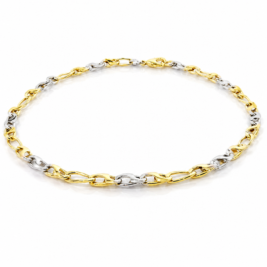 Bracciale catena piatta in oro giallo e bianco 18kt (750) - 3.40 gr - Oreficeria