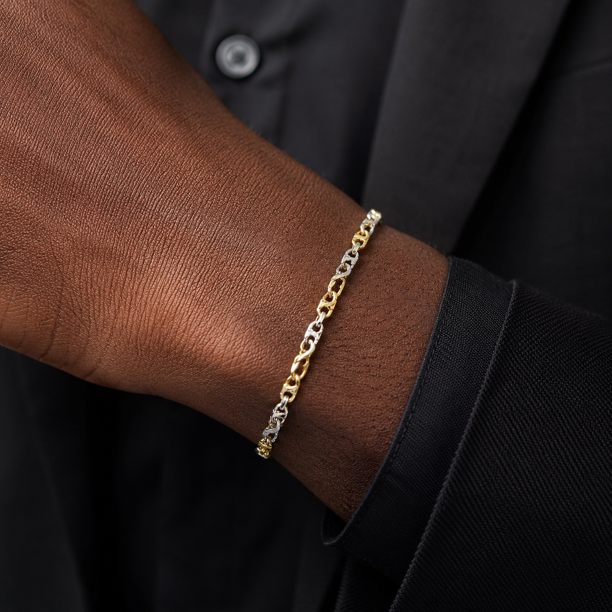 Bracciale catena piatta in oro giallo e bianco 18kt (750) - 3.40 gr - Oreficeria