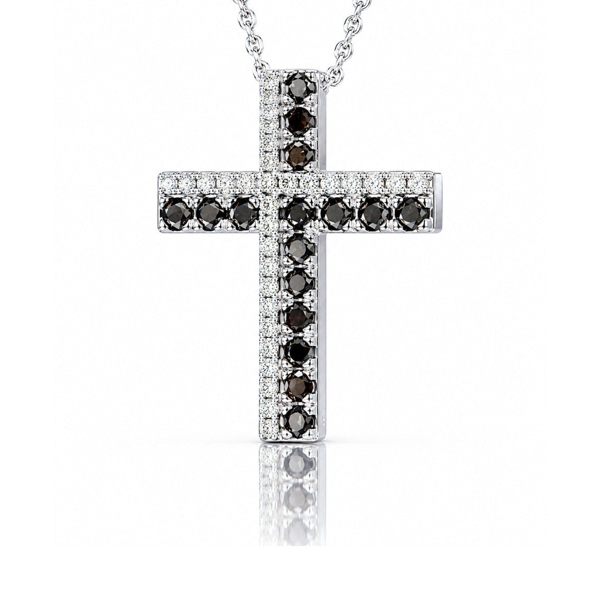 Collana croce diamanti bianchi ct 0,28 e diamanti neri ct 0,32 in oro bianco 18kt (750)