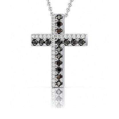 Collana croce diamanti bianchi ct 0,28 e diamanti neri ct 0,32 in oro bianco 18kt (750)