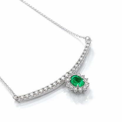 Collana "sorriso" pendente con smeraldo ct 0,42 e diamanti ct 0,52 in oro bianco 18kt (750)