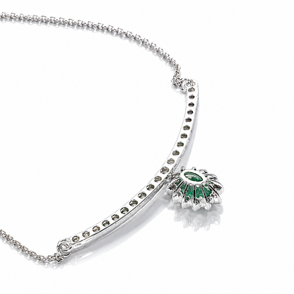 Collana "sorriso" pendente con smeraldo ct 0,42 e diamanti ct 0,52 in oro bianco 18kt (750)