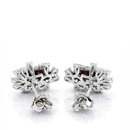 Orecchini bottone con Rubini ct 2,00 e Diamanti ct 1,40 in oro bianco 18kt (750) certificato GEM-TECH