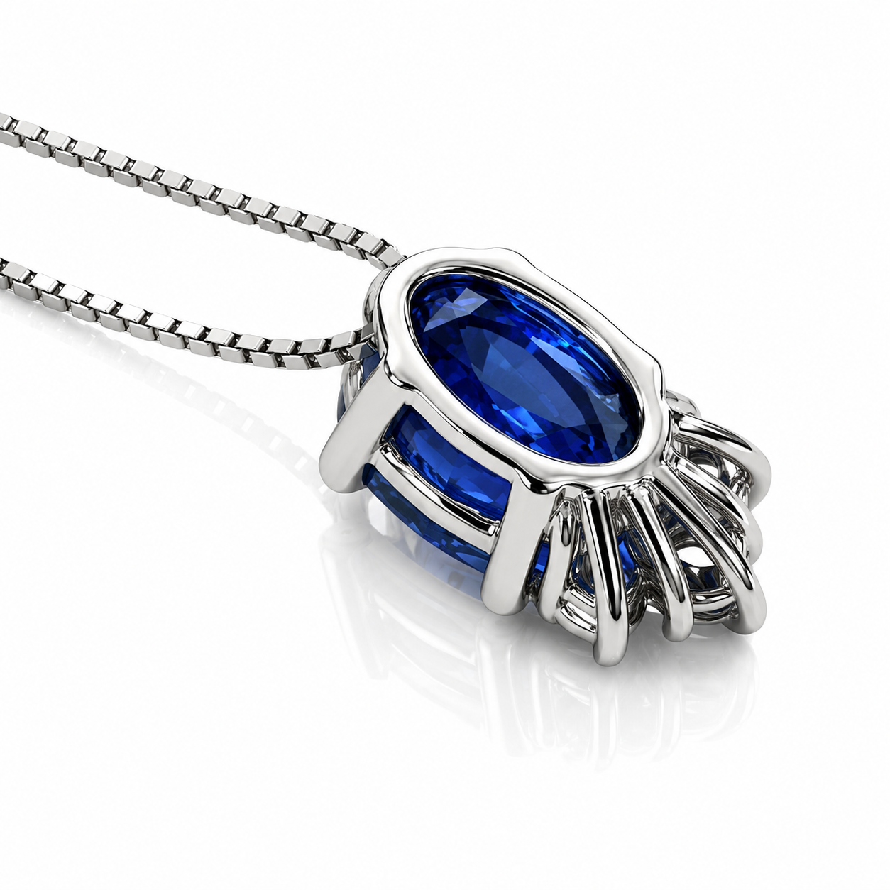 Collana pendente zaffiro ovale ct 0,61 e diamanti ct 0,04 in oro bianco 18kt (750)