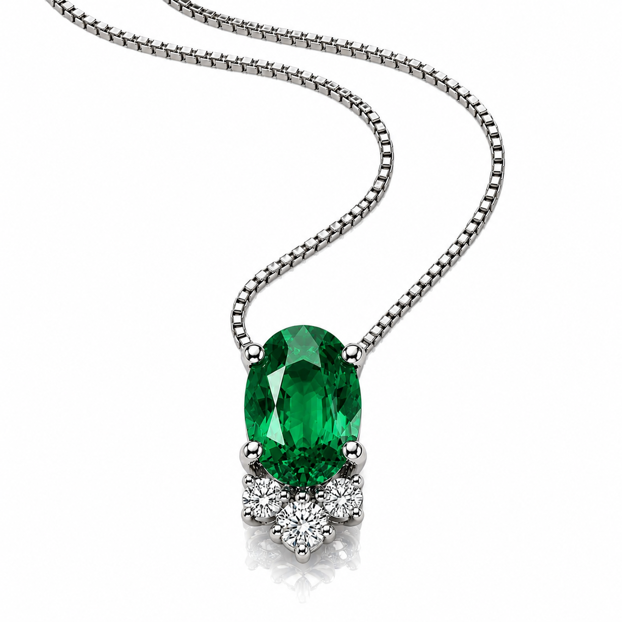 Collana pendente smeraldo ovale ct 0,40 e diamanti ct 0,04 in oro bianco 18kt (750)