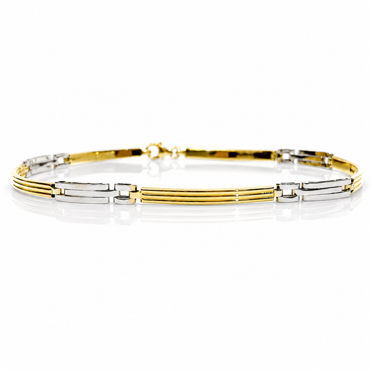 Bracciale piastra lucida in oro giallo e bianco 18kt (750) - 4.10 gr - Oreficeria