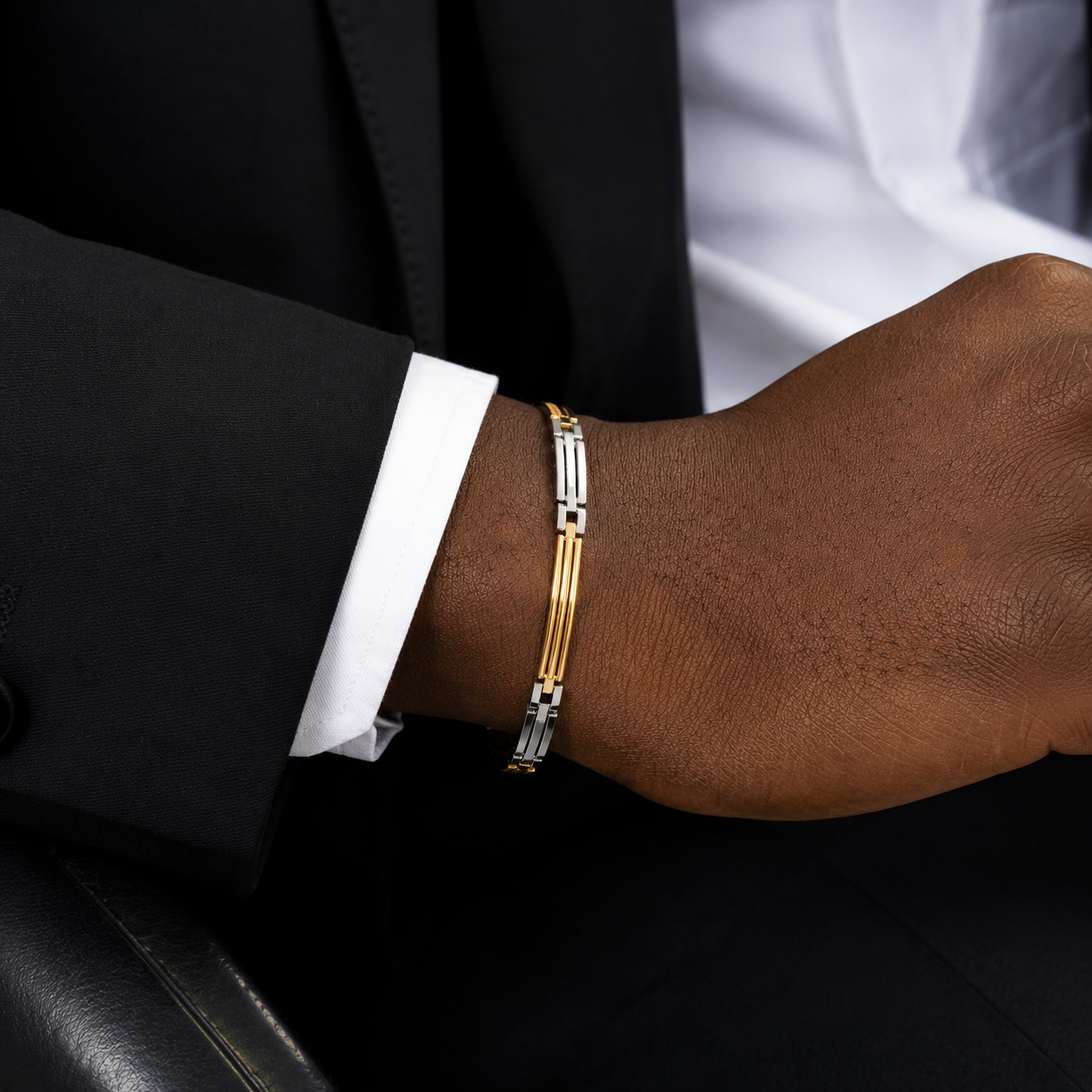 Bracciale piastra lucida in oro giallo e bianco 18kt (750) - 4.10 gr - Oreficeria
