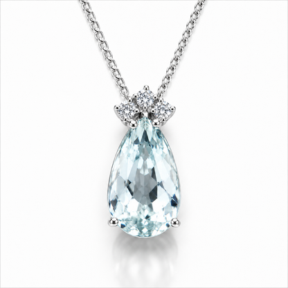 Collana acquamarina 5,10 ct e diamanti ct 0,21 in oro bianco 18kt (750)