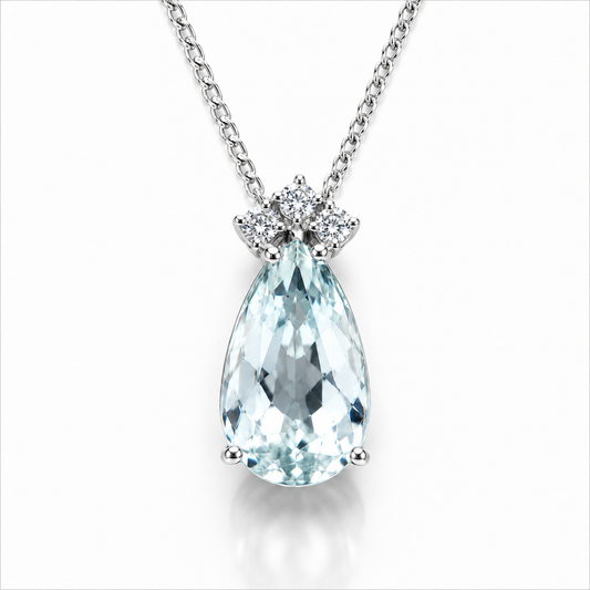 Collana acquamarina 5,10 ct e diamanti ct 0,21 in oro bianco 18kt (750)
