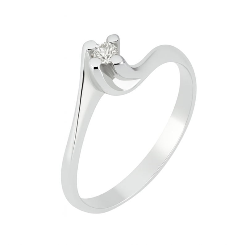 Anello solitario Valentino in oro bianco 18k con Diamante ct 0,10
