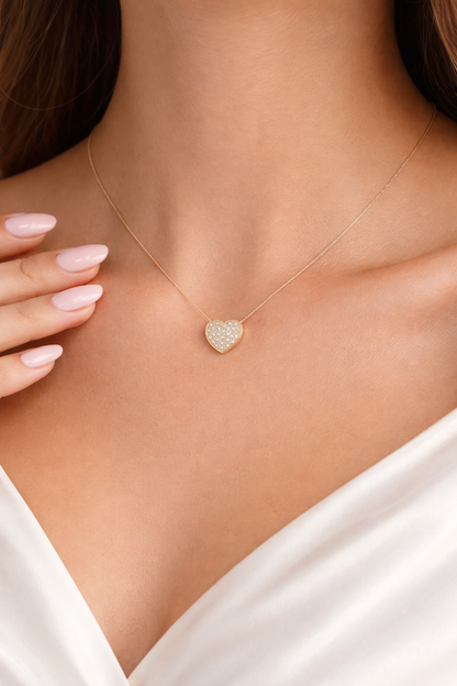 Collana con pendente cuore con diamanti ct 0,30 in oro giallo 18kt (750)