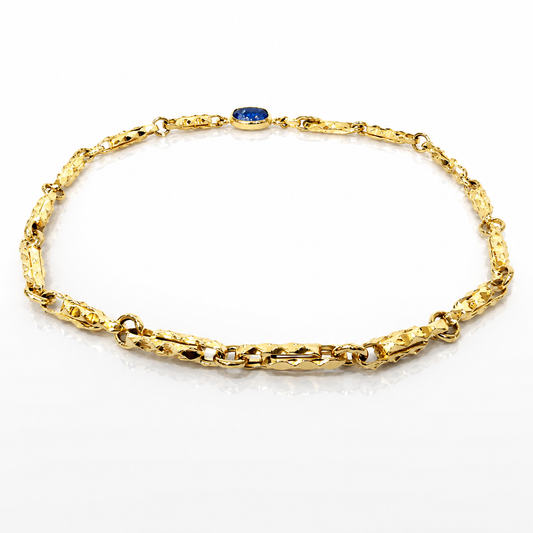 Bracciale con lapislazzulo maglia bamboo in oro giallo 18kt (750) - 3.85 gr - oreficeria
