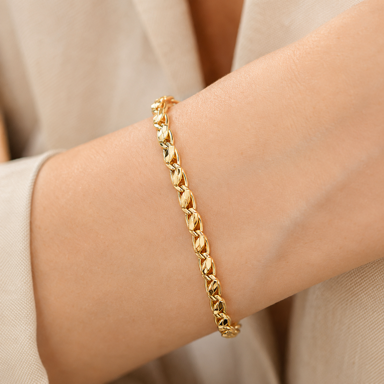 Bracciale maglia piastra bombata in oro giallo 18kt (750) - 5.70 gr - Oreficeria