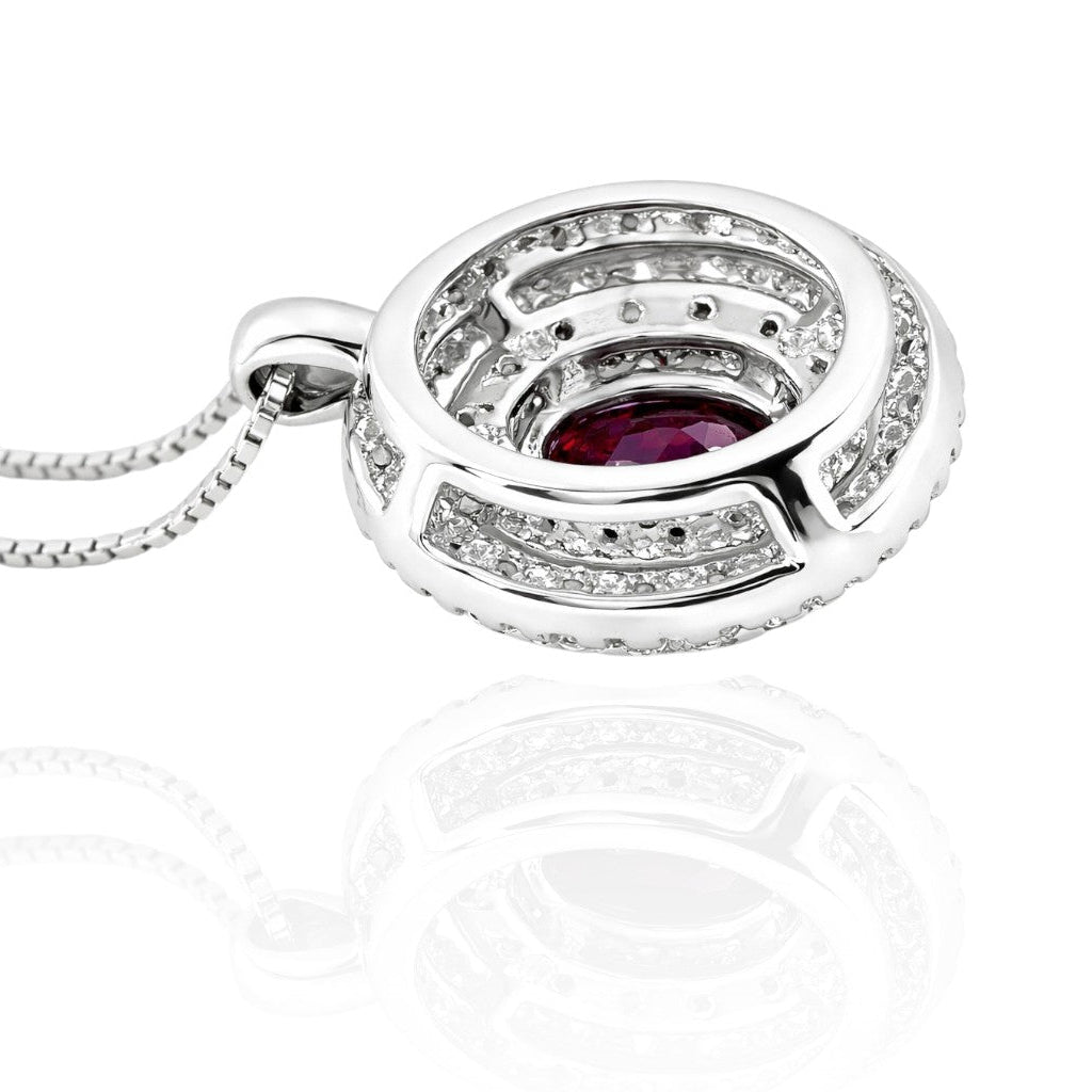Collana pendente ovale con Diamanti 0,40 ct e Rubino 0,63 ct in oro bianco 18kt (750)