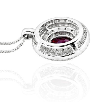 Collana pendente ovale con Diamanti 0,40 ct e Rubino 0,63 ct in oro bianco 18kt (750)