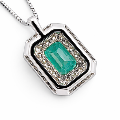 Collana pendente ottagonale con Diamanti 0,40 ct e Smeraldo 0,70 ct in oro bianco 18kt (750)