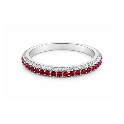 Anello riviera a giro 3 fili con Diamanti ct 0,73 e Rubini ct 1,00 in oro bianco 18kt (750)