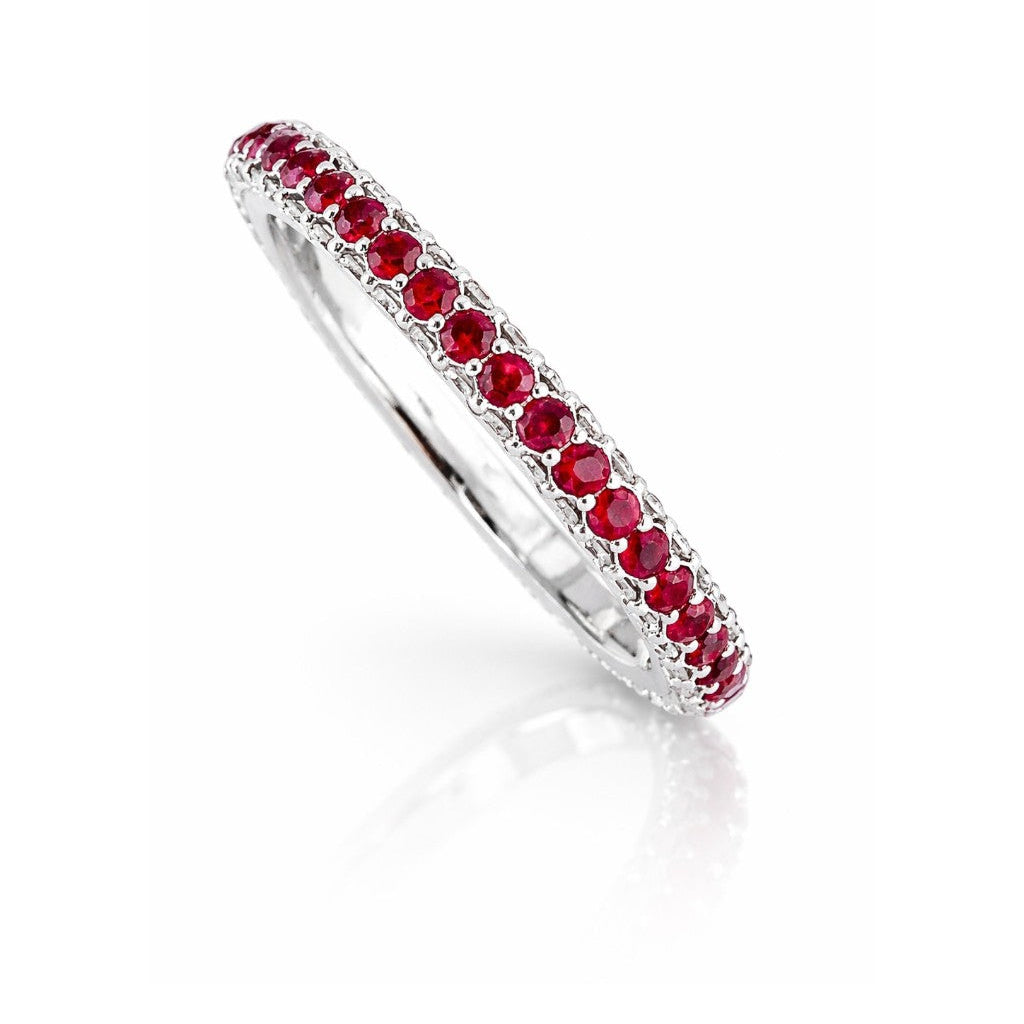 Anello riviera a giro 3 fili con Diamanti ct 0,73 e Rubini ct 1,00 in oro bianco 18kt (750)