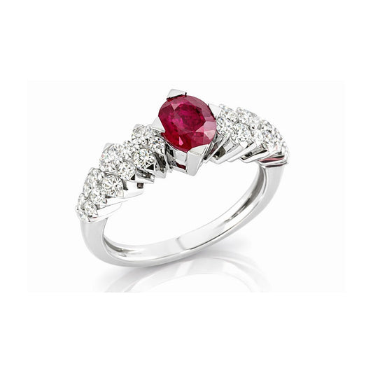 Anello con Rubino ct 0,80 e Diamanti ct 0,67 in oro bianco 18kt (750)
