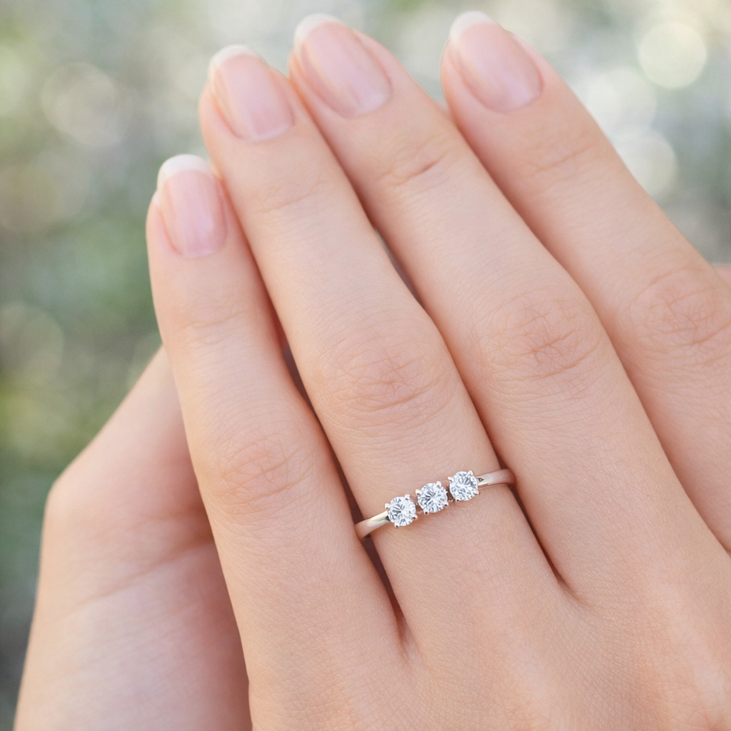 Anello trilogy con diamanti ct 0,45 in oro bianco e rosa 18kt (750)