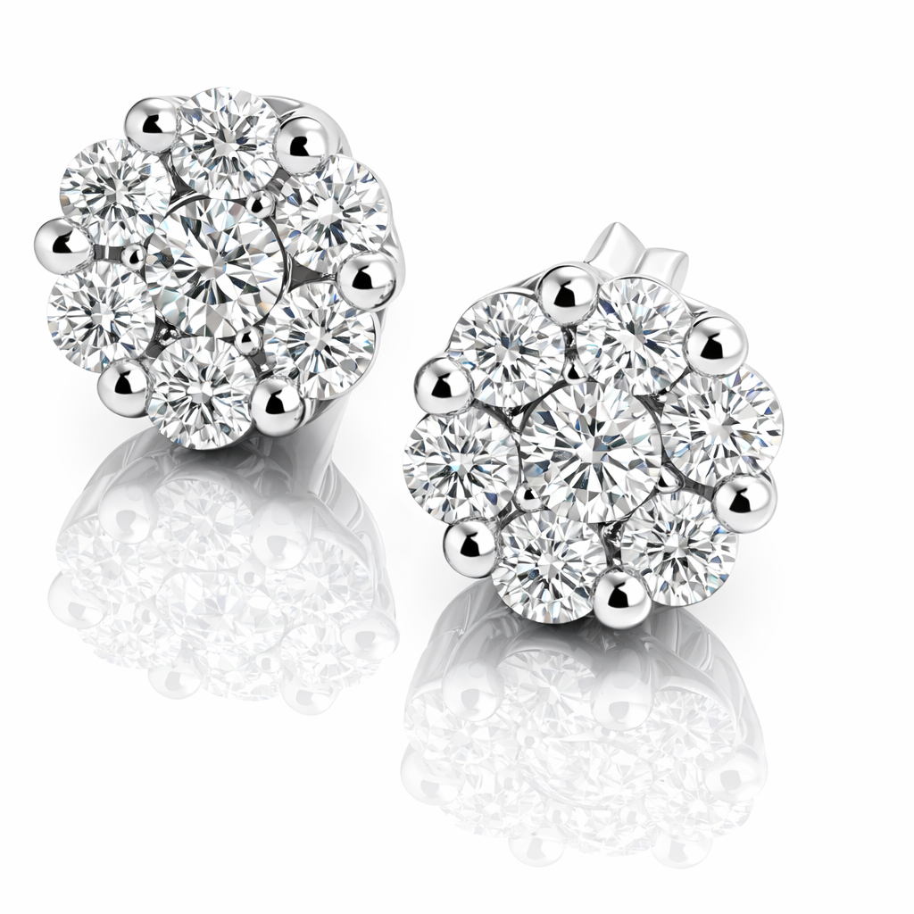 Orecchini a fiore in pavé di diamanti naturali ct 0,53 in oro bianco 18 kt (750)