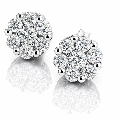 Orecchini a fiore in pavé di diamanti naturali ct 0,53 in oro bianco 18 kt (750)