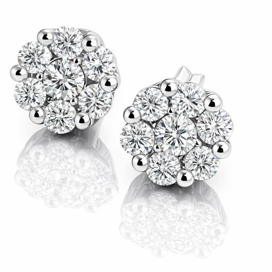 Orecchini a fiore in pavé di diamanti naturali ct 0,53 in oro bianco 18 kt (750)