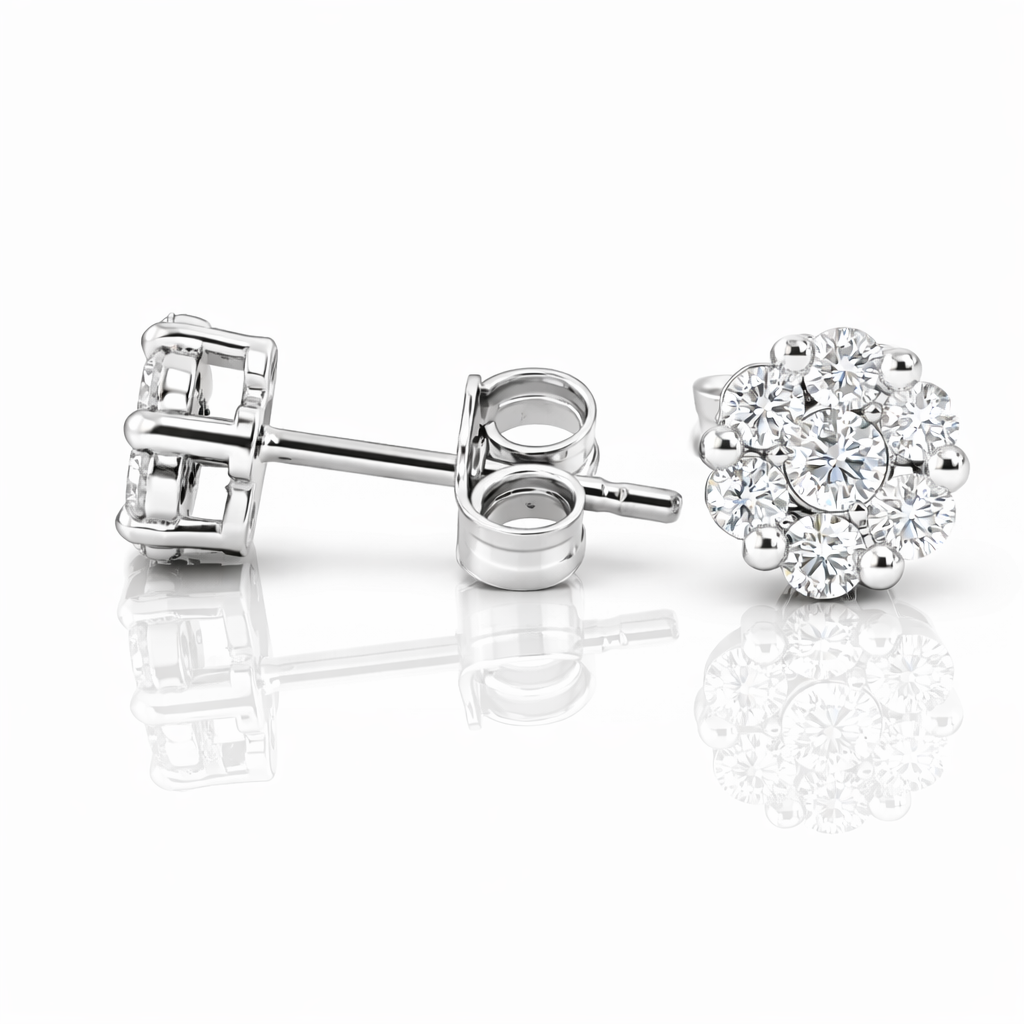 Orecchini a fiore in pavé di diamanti naturali ct 0,53 in oro bianco 18 kt (750)