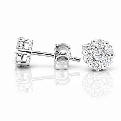 Orecchini a fiore in pavé di diamanti naturali ct 0,53 in oro bianco 18 kt (750)