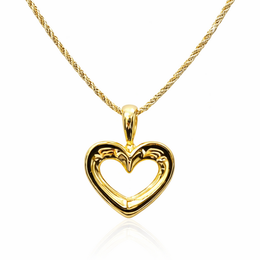 Collana funetta con pendente cuore vuoto in oro giallo 18kt (750) - 10.70 gr - oreficeria