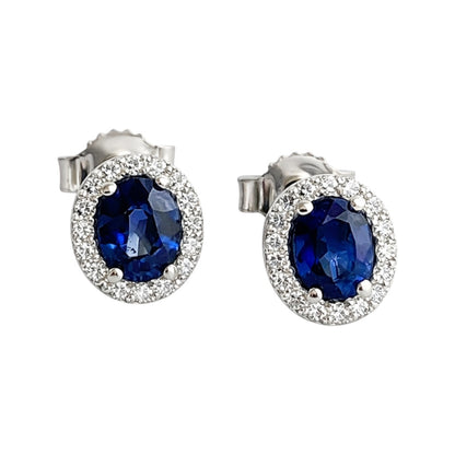 Orecchini con Zaffiri ovali 1.05 ct e Diamanti 0,28ct in Oro Bianco 18 kt (750)