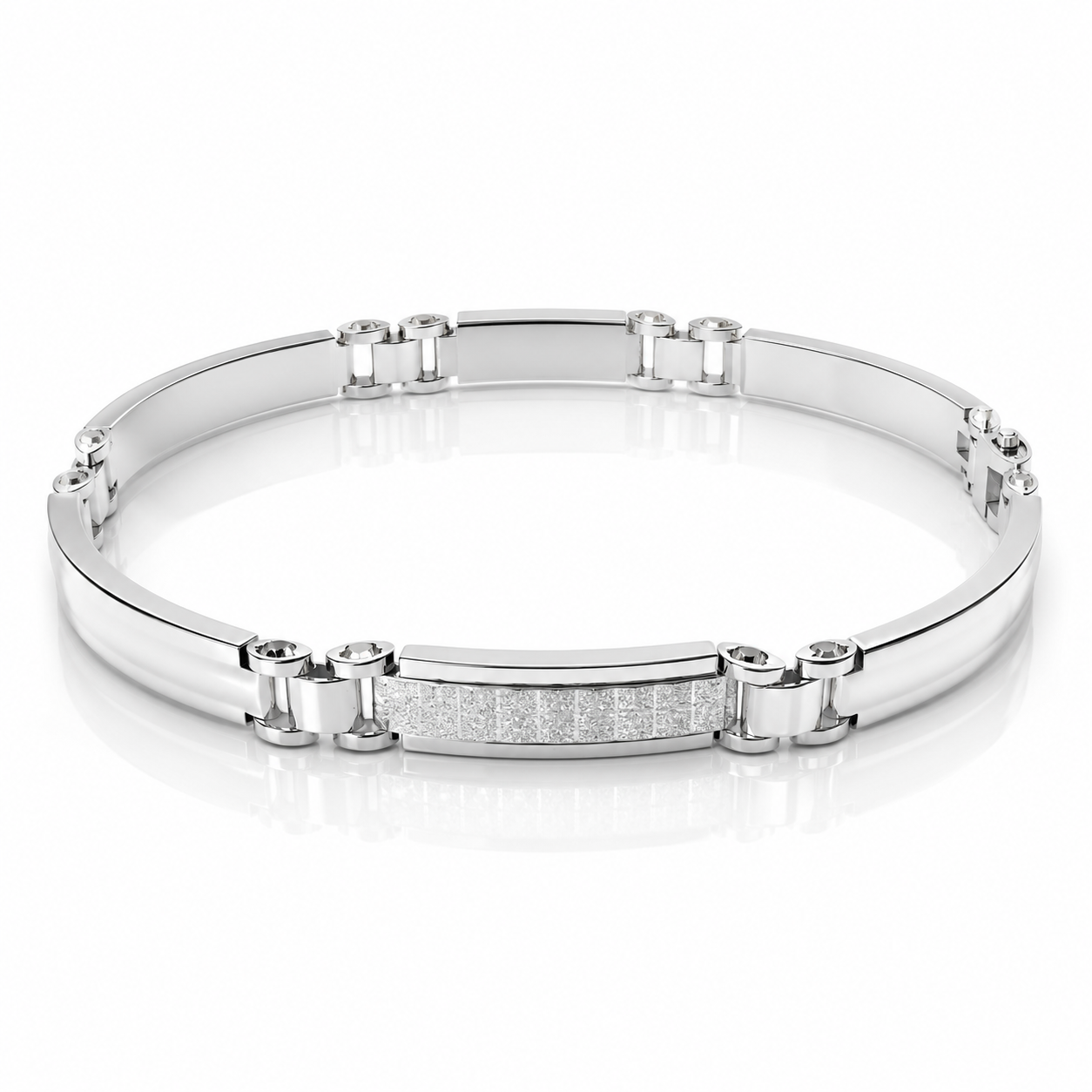 Bracciale piastre rettangolari lucide e satinate in oro bianco 18kt (750) - 8.20 gr - Oreficeria