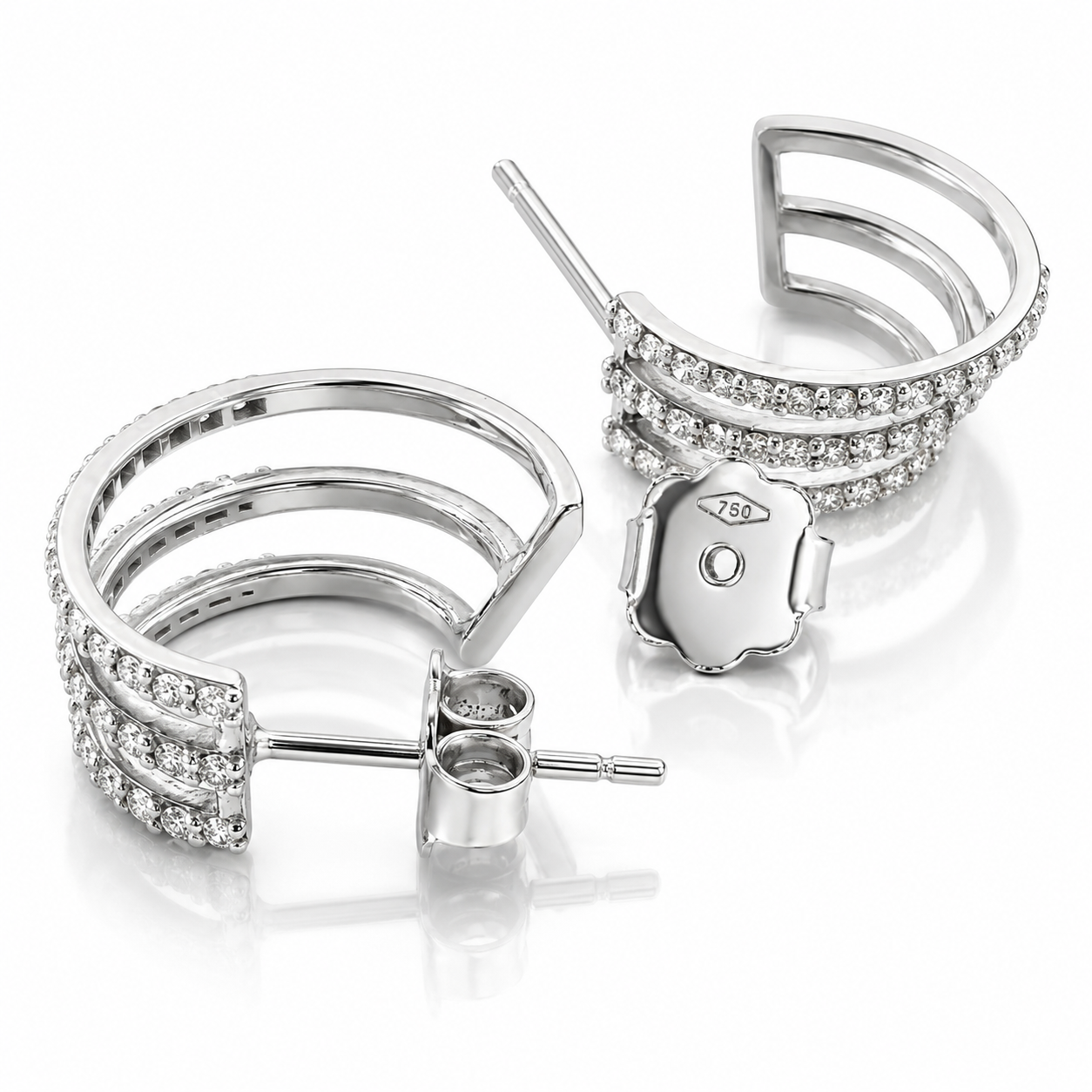 Orecchini cerchio multi fili con diamanti ct 0,70 in oro bianco 18kt (750)