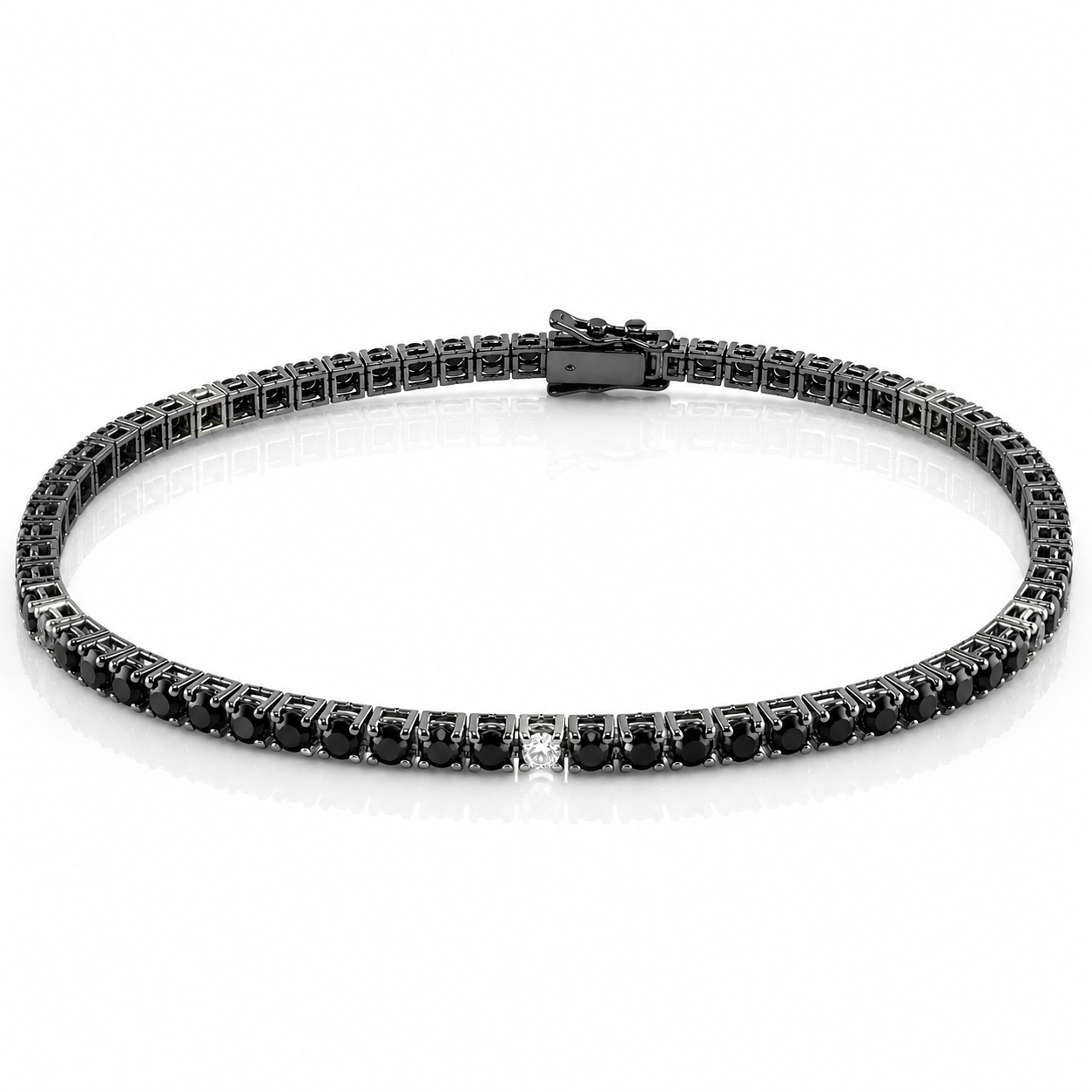 Bracciale Tennis con diamanti neri ct 5,92 e diamanti bianchi ct 0,30 in oro bianco e brunito 18kt (750)