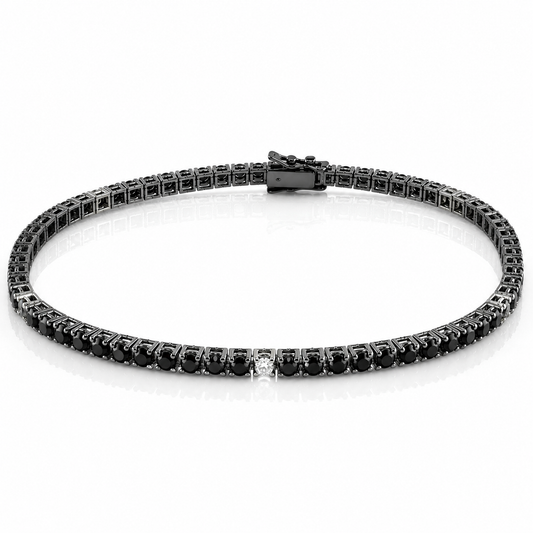 Bracciale Tennis con diamanti neri ct 5,92 e diamanti bianchi ct 0,30 in oro bianco e brunito 18kt (750)