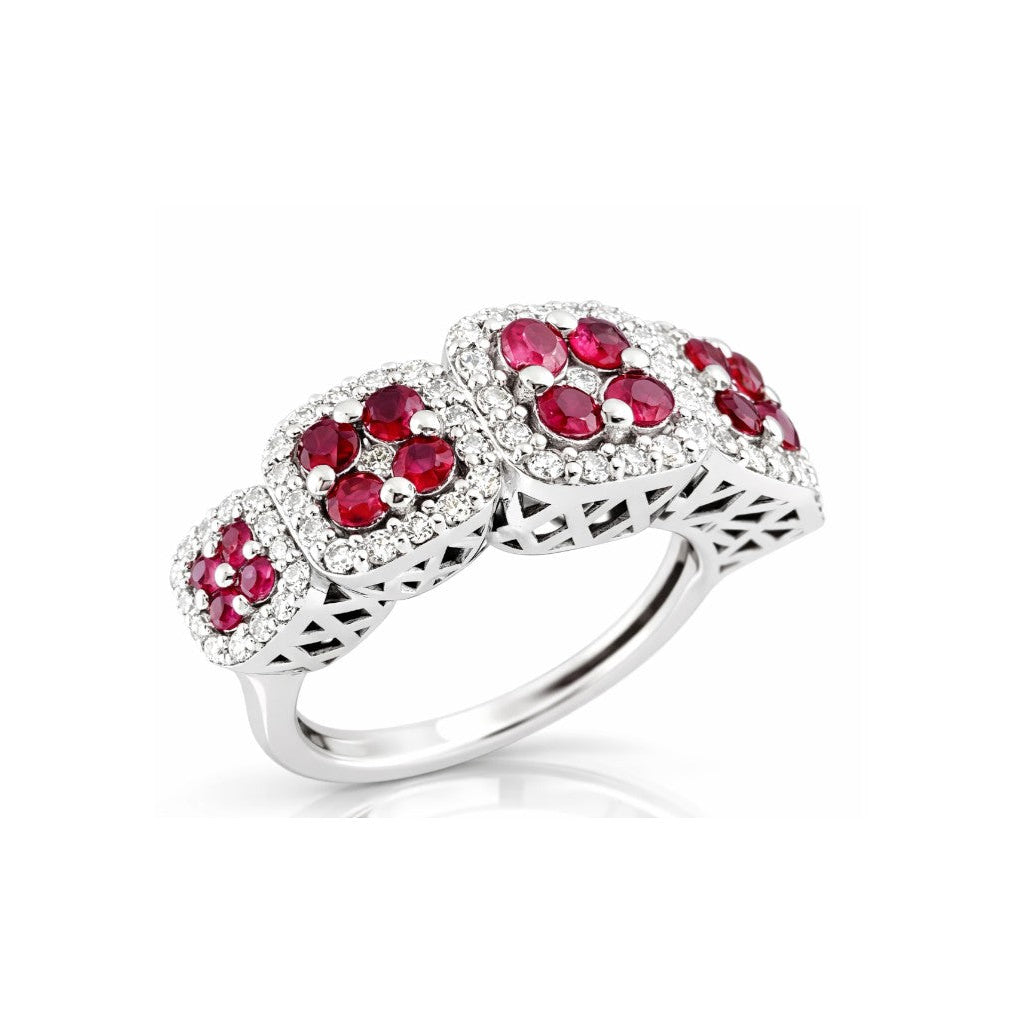 Anello riviera magic con Diamanti ct 0,57 e Rubini ct 0,95 in oro bianco 18kt (750)